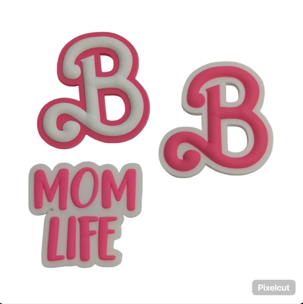 Pink and White 'B' and 'Mom Life' Bogg Bag Accessories Charms